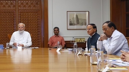 Prime Minister Narendra Modi with Ajit Doval and PK Mishra