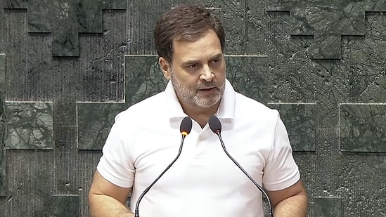 New Delhi, Jun 25 (ANI): Congress MP Rahul Gandhi takes oath as a Member of the 18th Lok Sabha during its second day, at the Parliament, in New Delhi on Tuesday. (ANI Photo/SansadTV)