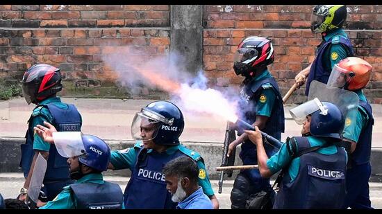 Bangladesh Police fire tear shells to disperse anti-quota protesters in Dhaka. (AFP)