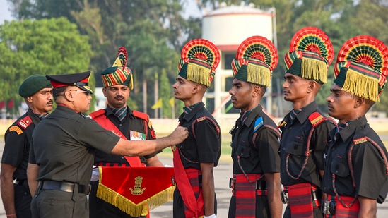 Patna: Brig KD Jaspal (L), Commandant of The Bihar Regimental Centre, with Agniveers during their passing out parade at Gaur Drill Ground, BRC, Danapur in Patna, Monday, June 4, 2024. (PTI Photo)