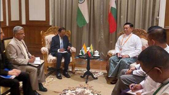 NSA Ajit Doval is in Myanmar to attend a meeting of security chiefs of member states of the Bay of Bengal Initiative for Multi-Sectoral Technical and Economic Cooperation (Bimstec) (Twitter/@IndiainMyanmar) NSA Ajit Doval is in Myanmar to attend a meeting of security chiefs of member states of the Bay of Bengal Initiative for Multi-Sectoral Technical and Economic Cooperation (Bimstec) (Twitter/@IndiainMyanmar)