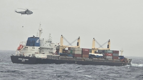 The Indian Navy on Wednesday rescued an injured Chinese mariner by performing his successful medical evacuation from a bulk carrier off Mumbai.(SpokespersonNavy )