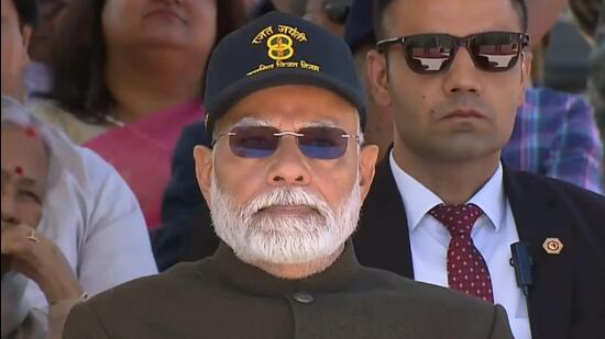 Prime Minister Narendra Modi at the Kargil War Memorial in Dras. (PTI) Prime Minister Narendra Modi at the Kargil War Memorial in Dras. (PTI)