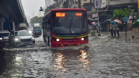 Heavy rains over 12 hours have led to waterlogging in the city affecting transport on roads. Local trains have also been affected. Photo by Bhushan Koyande/HT Photo)(HT_PRINT) Heavy rains over 12 hours have led to waterlogging in the city affecting transport on roads. Local trains have also been affected. Photo by Bhushan Koyande/HT Photo)(HT_PRINT)