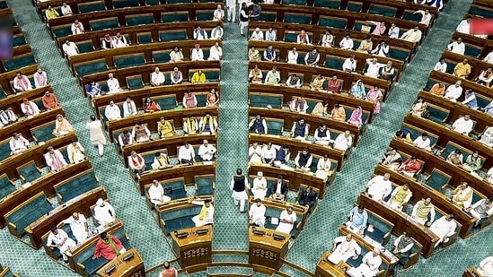 The proceedings of the First Session of the 18th Lok Sabha are underway, at the new Parliament building. (ANI)