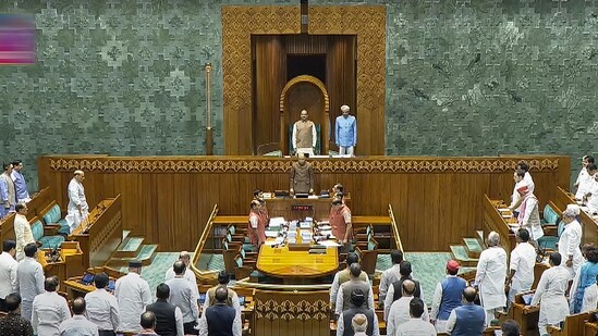 Lok Sabha Speaker Om Birla in the House during the ongoing Parliament session.(PTI)