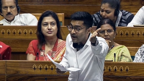 Trinamool Congress (TMC) MP Abhishek Banerjee speaks in the Lok Sabha during the Monsoon Session of the Parliament, in New Delhi on Wednesday. (ANI Photo/SansadTV)