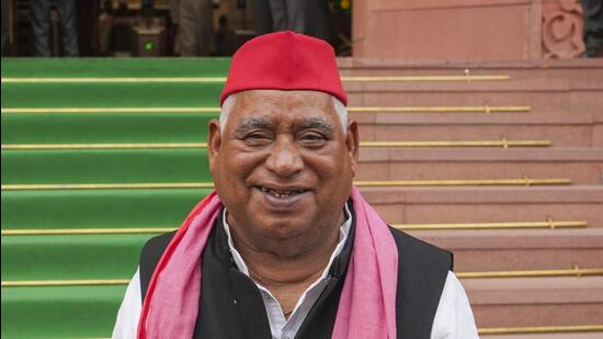 Samajwadi Party MP from Faizabad constituency Awadhesh Prasad at the Parliament House complex during the first session of 18th Lok Sabha, in New Delhi, Tuesday, June 25. (PTI)