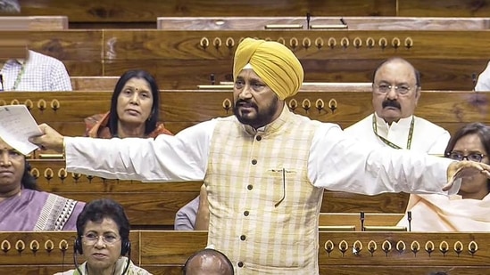 Charanjit Singh Channi speaking in the Lok Sabha during the monsoon session of Parliament. (ANI)