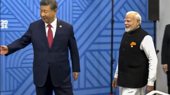 Kazan: Prime Minister Narendra Modi during a bilateral meeting with Chinese President Xi Jinping on the sidelines of the BRICS Summit in Kazan on October 23. (PTI)