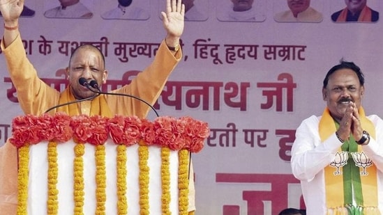 Uttar Pradesh chief minister Yogi Adityanath during an election campaign ahead of the Jharkhand Assembly election, in Palamu district, Monday, November 11. (PTI Photo)