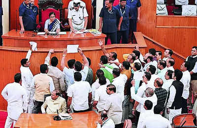 Uproar in Odisha House as opposition protests display of 'distorted' Preamble