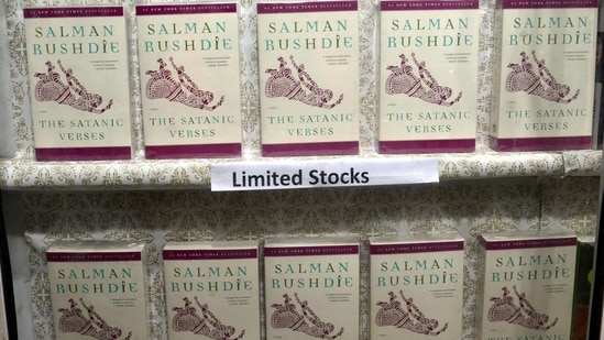 The Satanic Verses by Salman Rushdie book at Bahrisons book store Khan Market.(Hindustan Times) The Satanic Verses by Salman Rushdie book at Bahrisons book store Khan Market.(Hindustan Times)