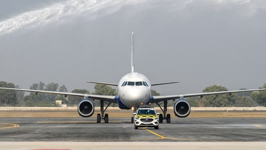Greater Noida, India- December 09, 2024: The validation test marked a major milestone, paving the way to get certified for the airport's approach and departure procedures.(HT Print) Greater Noida, India- December 09, 2024: The validation test marked a major milestone, paving the way to get certified for the airport's approach and departure procedures.(HT Print)