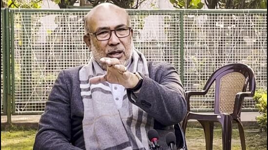 Manipur chief minister N Biren Singh addressing a press conference. (PTI)