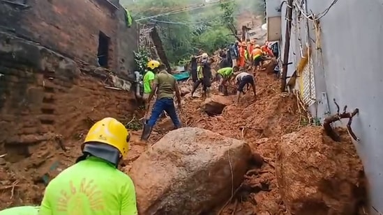 **EDS: SCREENSHOT VIA PTI VIDEOS** Tiruvannamalai: Rescue work underway after a lanslide following heavy rainfall, in Tiruvannamalai, Tamil Nadu, Monday, Dec. 2, 2024. Several people are feared trapped. (PTI Photo)(PTI12_02_2024_000011A)(PTI)