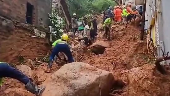 Cyclone Fengal: Seven people are feared to be trapped below the debris of a mudslide in Tamil Nadu(PTI)