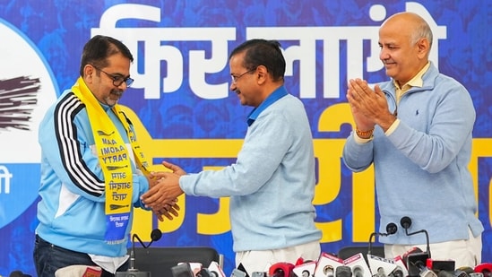 Motivational speaker and teacher Avadh Ojha joined AAP on Dec. 2, 2024. (PTI) Motivational speaker and teacher Avadh Ojha joined AAP on Dec. 2, 2024. (PTI)