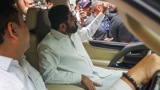Thane: Caretaker Chief Minister of Maharashtra Eknath Shinde leaves after his check-up at Jupiter Hospital.(PTI) Thane: Caretaker Chief Minister of Maharashtra Eknath Shinde leaves after his check-up at Jupiter Hospital.(PTI)