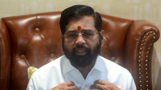 Former Maharashtra chief minister and Shiv Sena leader Eknath Shinde addresses a press conference, in Thane, Maharashtra. (File)(PTI) Former Maharashtra chief minister and Shiv Sena leader Eknath Shinde addresses a press conference, in Thane, Maharashtra. (File)(PTI)