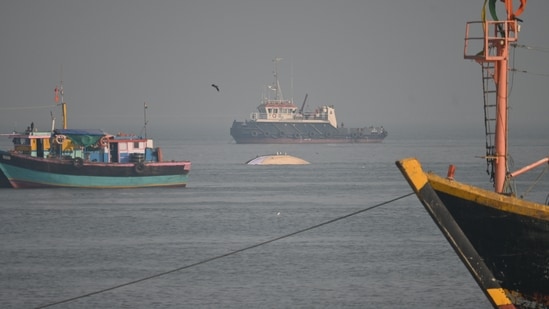 Gateway of India accident ferry boat seen at Bhaucha Dhakka, in Mumbai, India, on Thursday, Dec 19, 2024. (Bhushan Koyande/HT )