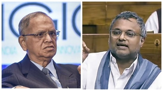 Karti Chidambaram (right) disagreed with Narayana Murthy’s views about long work hours.