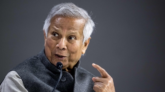 Bangladesh's interim leader Muhammad Yunus speaks at a session during the World Economic Forum (WEF) annual meeting in Davos on January 22, 2025.(AFP) Bangladesh's interim leader Muhammad Yunus speaks at a session during the World Economic Forum (WEF) annual meeting in Davos on January 22, 2025.(AFP)