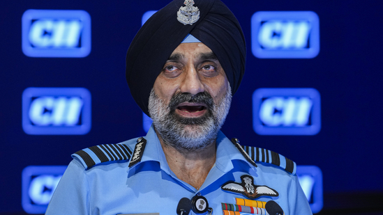 IAF Chief Air Chief Marshal A P Singh addresses the CII Annual General Meeting & Business Summit 2025, in New Delhi.(PTI) IAF Chief Air Chief Marshal A P Singh addresses the CII Annual General Meeting & Business Summit 2025, in New Delhi.(PTI)