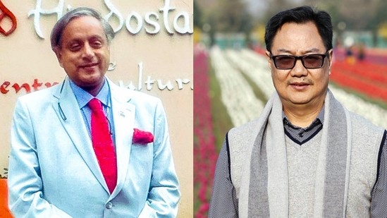 Congress Lok Sabha MP Shashi Tharoor (left) and Union Minister Kiren Rijiju (right).(ANI ) Congress Lok Sabha MP Shashi Tharoor (left) and Union Minister Kiren Rijiju (right).(ANI )