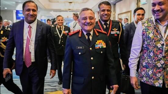 Chief of Defence Staff General Anil Chauhan after a panel discussion during the 22nd Shangri-La Dialogue summit in Singapore on Saturday. (AP) Chief of Defence Staff General Anil Chauhan after a panel discussion during the 22nd Shangri-La Dialogue summit in Singapore on Saturday. (AP)