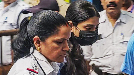 Social media influencer Sharmishta Panoli, who was arrested by the Kolkata Police for making alleged communal comments in a video, being produced at a court, in Kokata, Saturday.(PTI) Social media influencer Sharmishta Panoli, who was arrested by the Kolkata Police for making alleged communal comments in a video, being produced at a court, in Kokata, Saturday.(PTI)